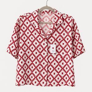 Red & White Linen Blend Cropped Top - Women’s - Size XL - NWT